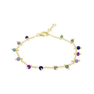 Stones S - 925 s/s 0.5micron Y/G plated bracelet, multi stone (listed below) 18cm+3cm ext Amethyst (purple), Rose Quartz (light pink) Peridot (light green) Synthetic Pink Fusia (bright pink) BB190