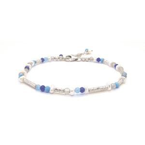 Stones S - 925 s/s Multi stone (listed below) Braceelt 18cm + 3cm ext Labradorite (grey), Blue Calcite   Blue Jade (light blue), Synthetic Turquoise (bright blue)   FW Pearl BB193