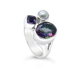 Stones S - s/silv Mystic Quartz, Amethyst and Pearl Ring 2.5cm Size 9 RG247-9