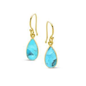 925 SS Yellow Gold Turquoise 7x14mm Earring