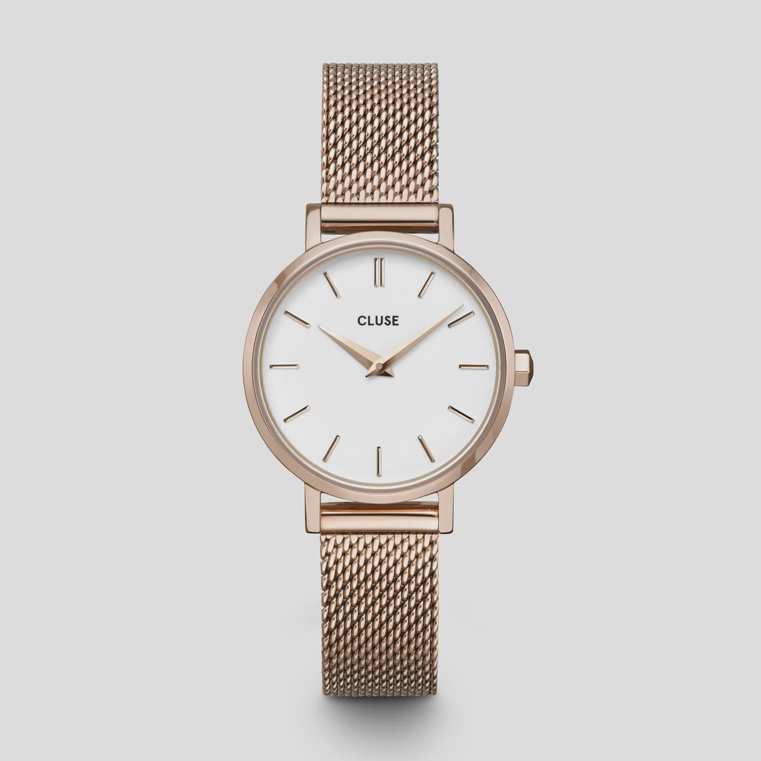 Boho Chic Petite Watch Mesh, White, Rose Gold Colour