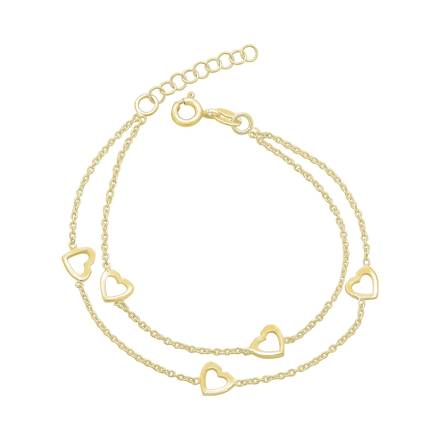 M3359 925 DOUBLE ROW GOLD PLATED HEART BRACELET