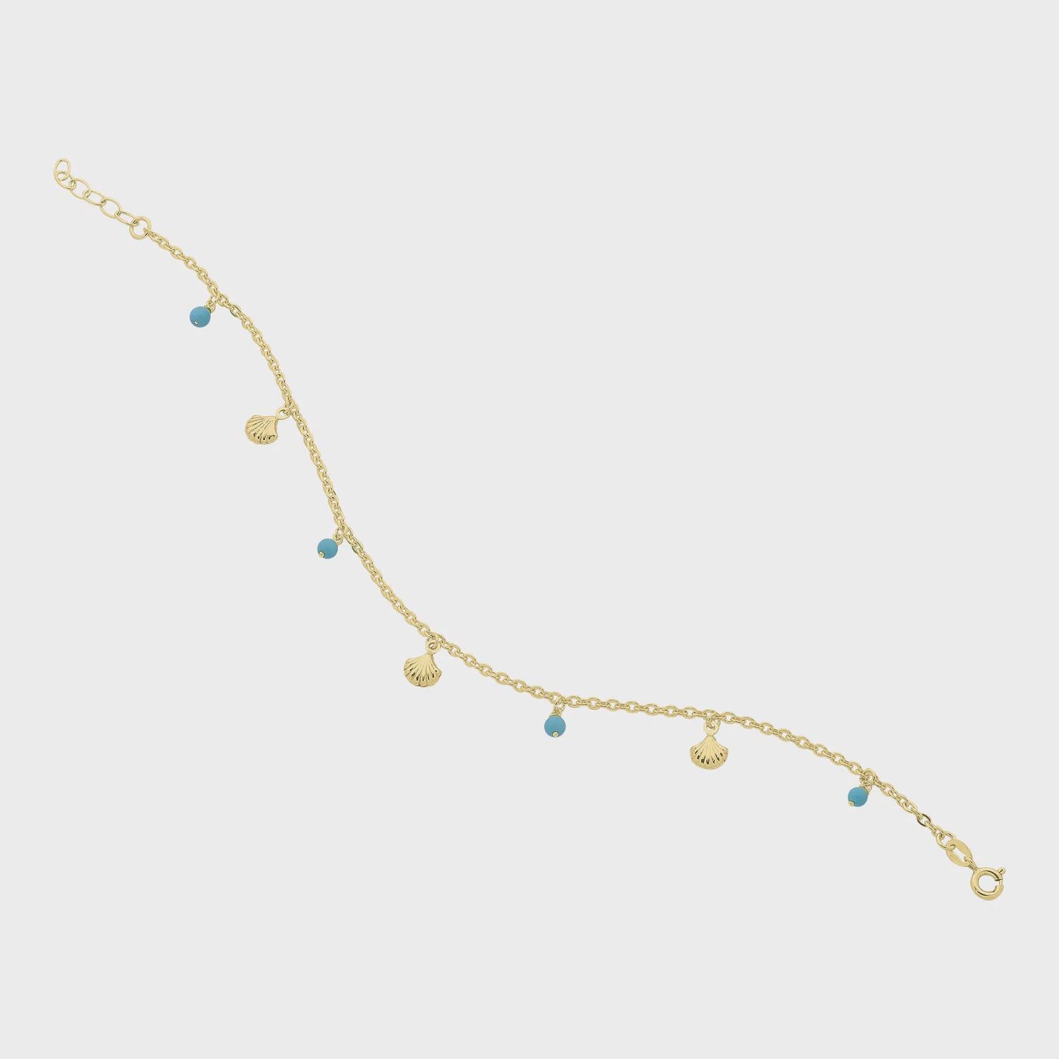 M3354  925 GOLD PLATED SHELL AND TURQUIOSE ANKLET