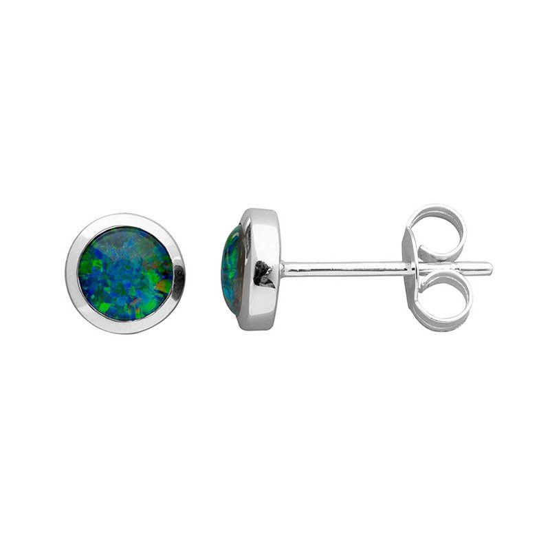 Anastasia Round 6mm Triplet Opal Earrings Silver