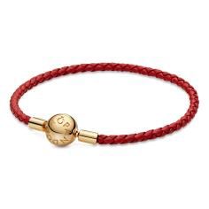Pandora Moments Red Woven Leather Bracelet w Pando