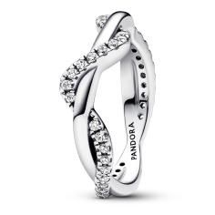 Double wave sterling silver ring with clear cubic