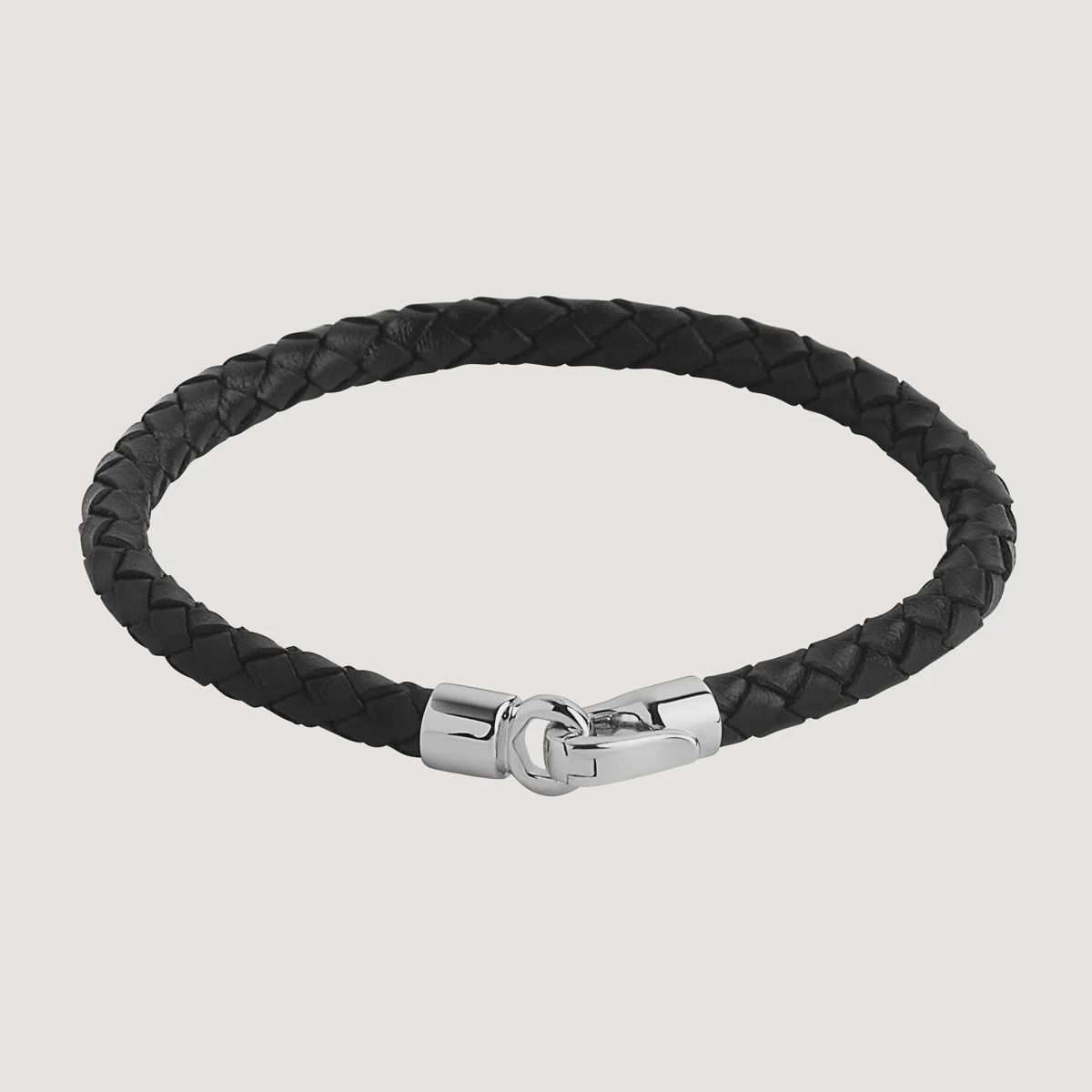 The Mariner Men’s Black Plaited Leather and Steel Bracelet B9016-23