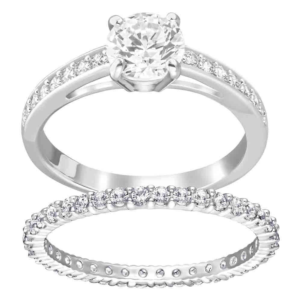 Attract Ring Collection 2 Piece Ring Set Rhodium Finish Size 58 5184980
