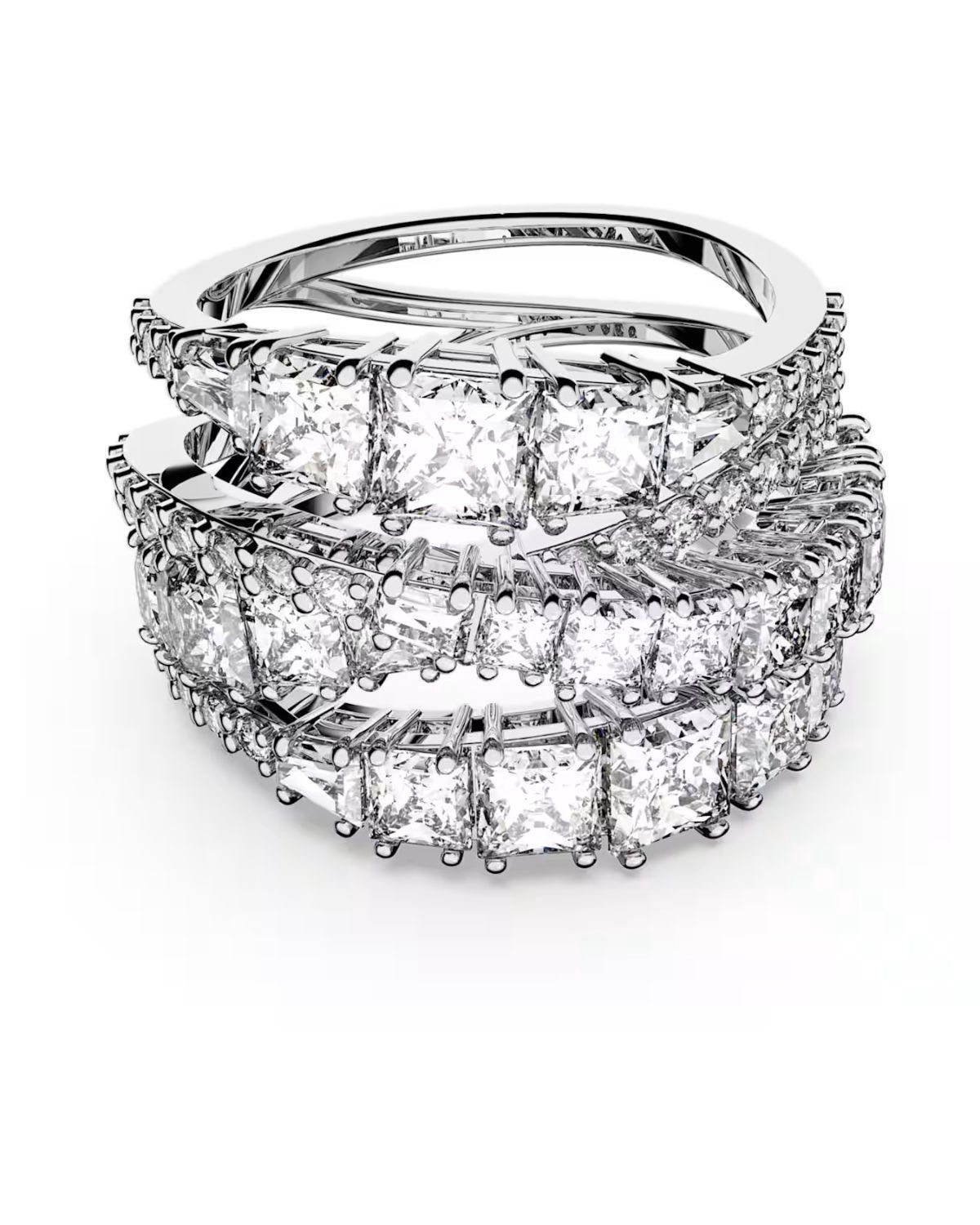 Swarovski Hyperbola ring Mixed cuts White Rhodium plated Size 60