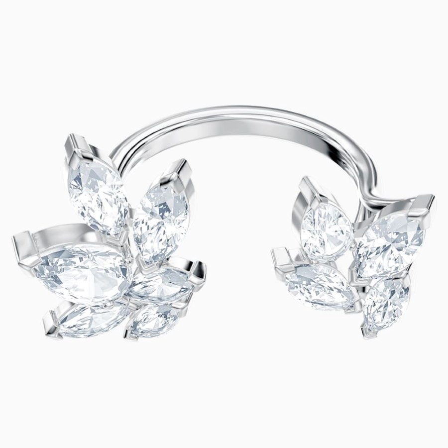 Swarovski Rhodium Plated White Louison Open Ring Size 55