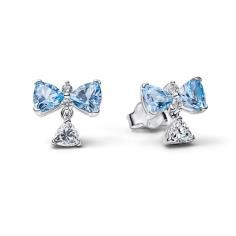 Bow sterling silver stud earrings with dream blue