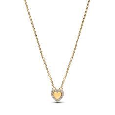 Engravable heart 14k gold-plated collier with clear CZ