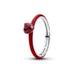 Heart sterling silver ring with salsa red crystal
