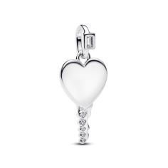 Engravable heart key sterling silver pendant with