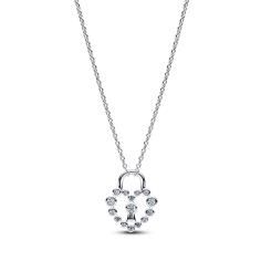 Heart padlock sterling silver pendant necklace wit