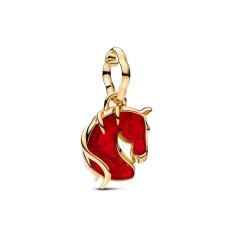 Horse 14k gold-plated dangle with red Murano glass