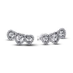 Triple heart sterling silver stud earrings with cl