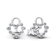 Heart padlock sterling silver stud earrings with cz