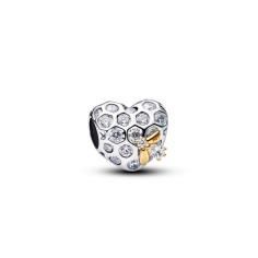 Honeycomb heart sterling silver and 14k gold-plate