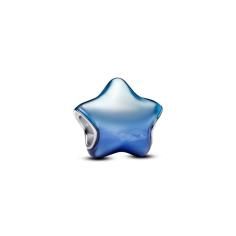 Puffy star sterling silver charm with blue enamel