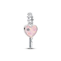 Heart key sterling silver dangle with clear cubic