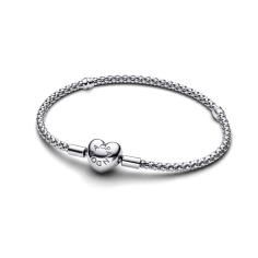 Sterling silver studded chain bracelet with heart