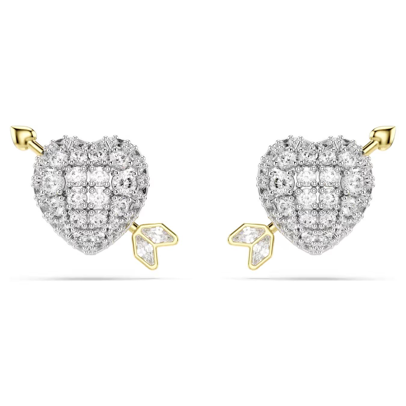 Idyllia stud earrings Mixed cuts, Heart with arrow, White, Mixed metal finish  5737298