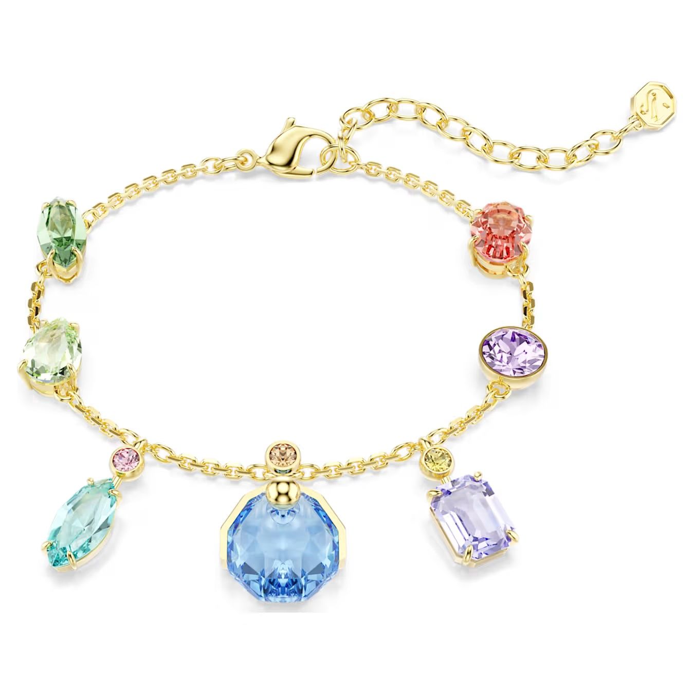 Gema bracelet Mixed cuts, Dangling crystals, Multicoloured, Gold-tone plated 5737442