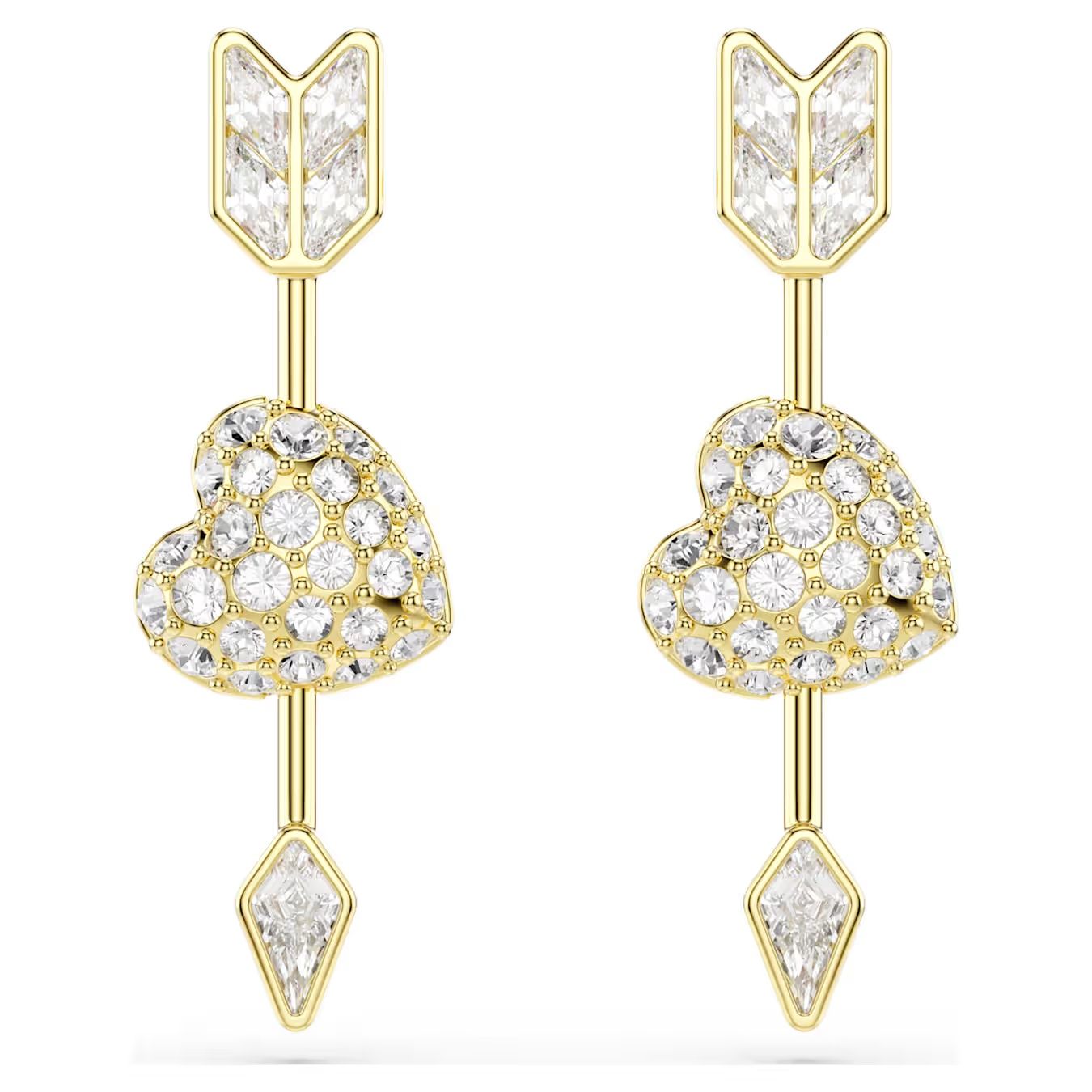 Idyllia drop earrings Mixed cuts, Heart with arrow, White, Gold-tone plated 5737295