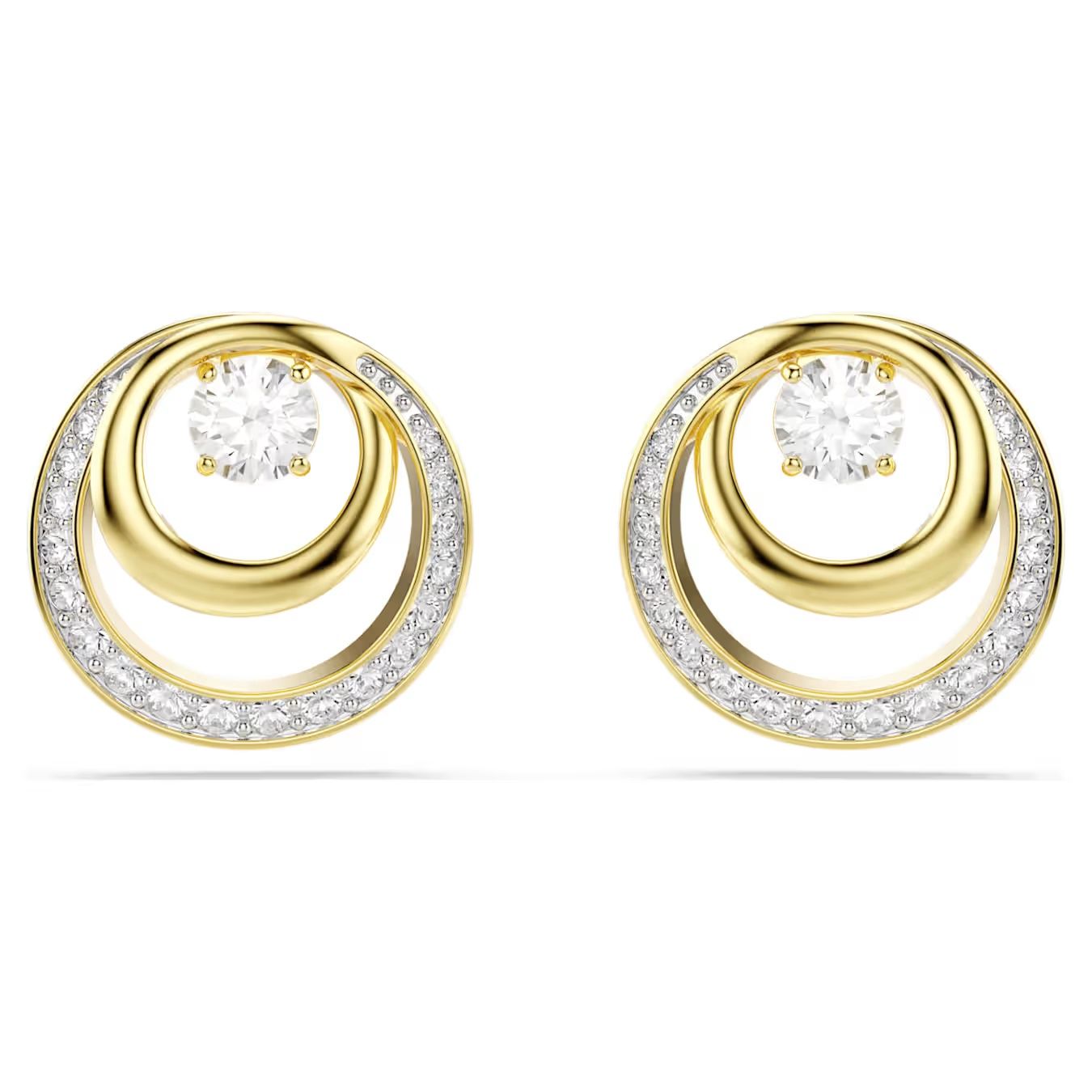 Hyperbola stud earrings Round cut, White, Gold-tone plated 5740407