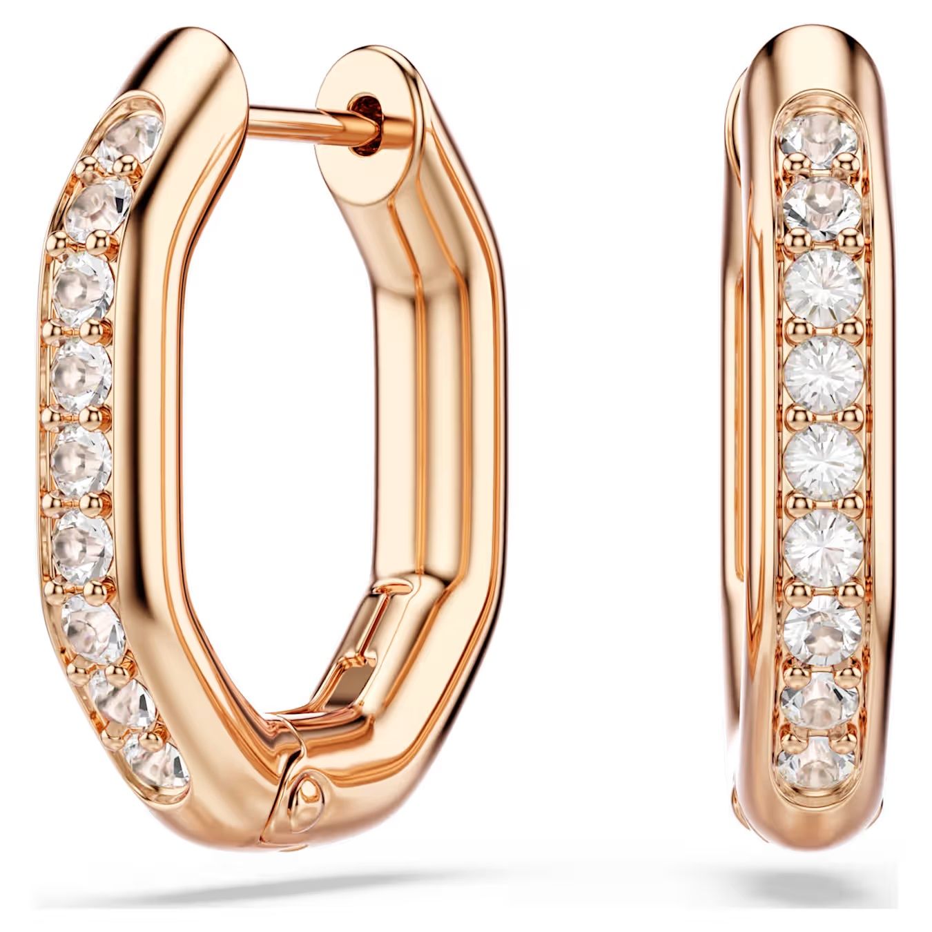 Dextera hoop earrings Octagon shape, Round cut, Small, White, Rose gold-tone plated 5743798