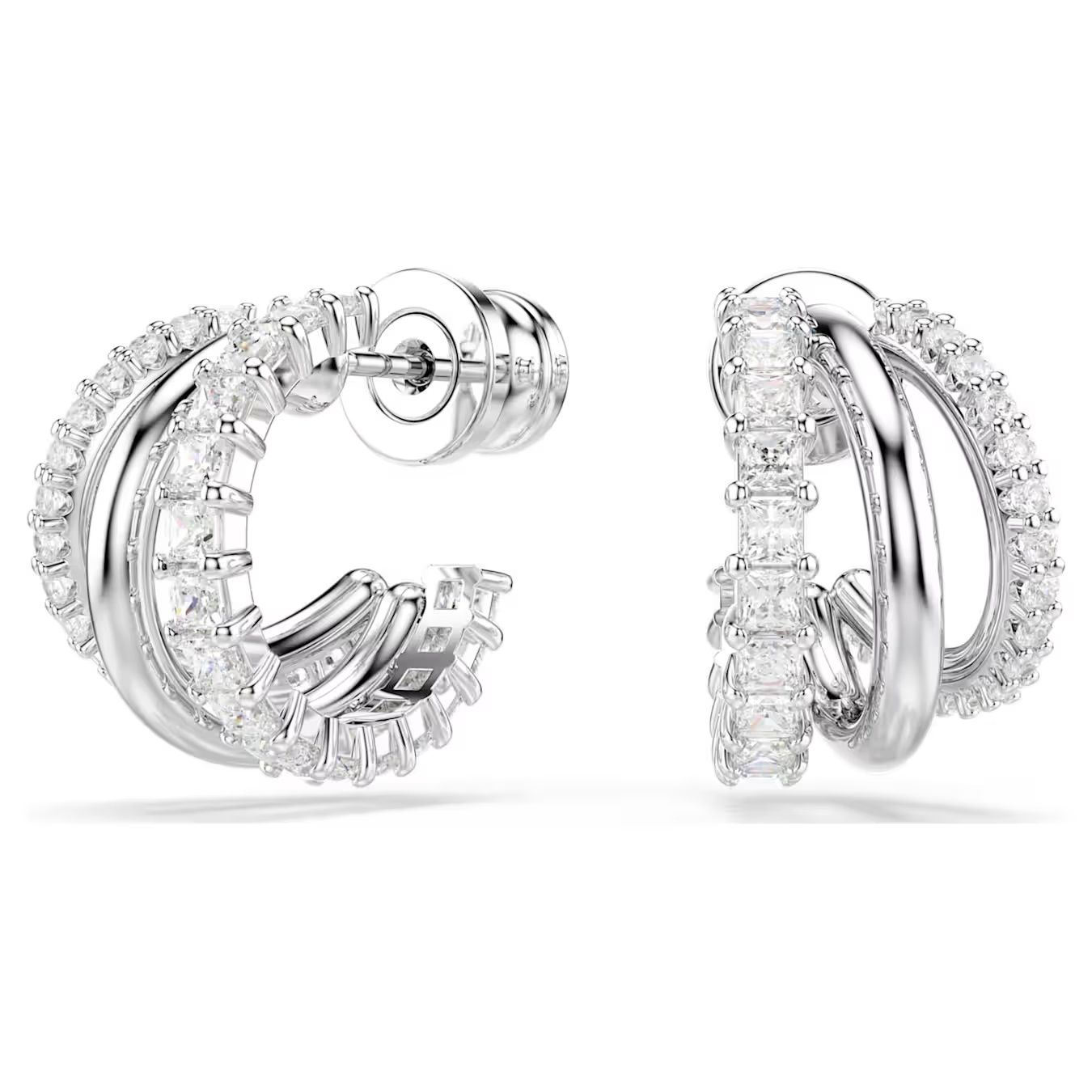 Hyperbola hoop earrings Round cut, Mini, White, Rhodium plated 5737110
