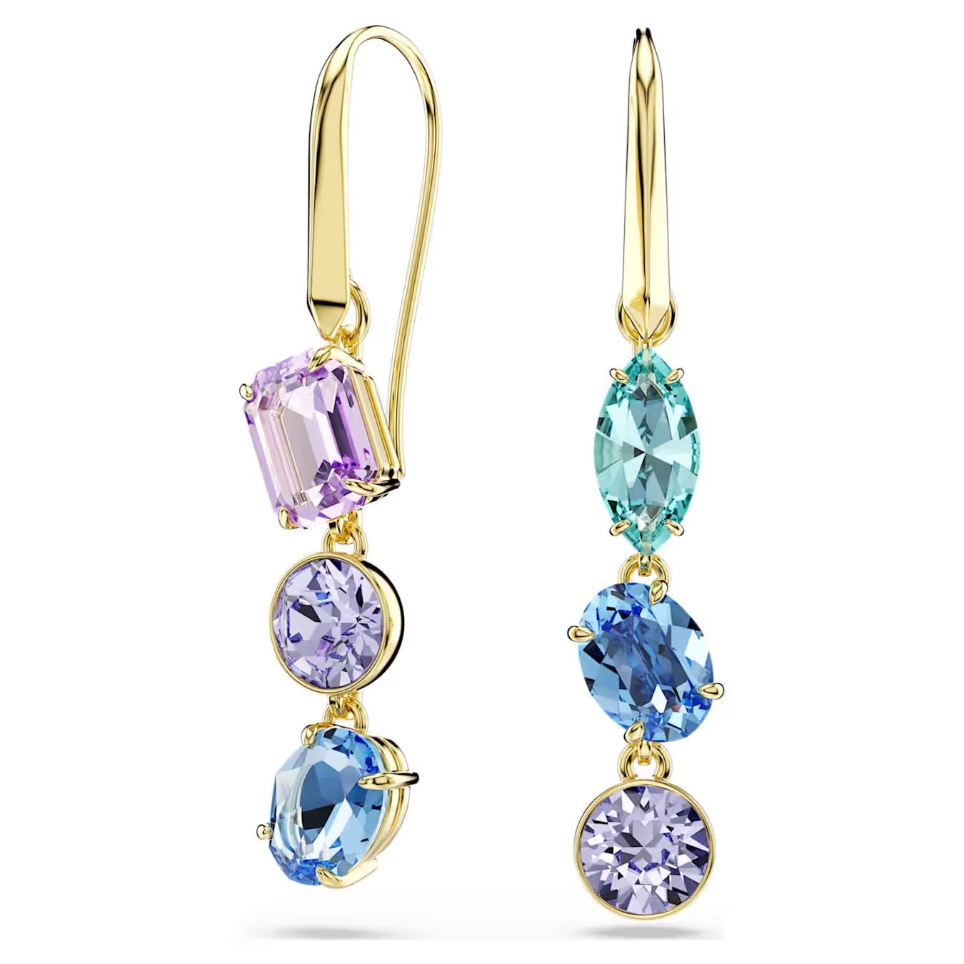 Gema drop earrings Asymmetrical design, Mixed cuts, Multicoloured, Gold-tone plated 5747917