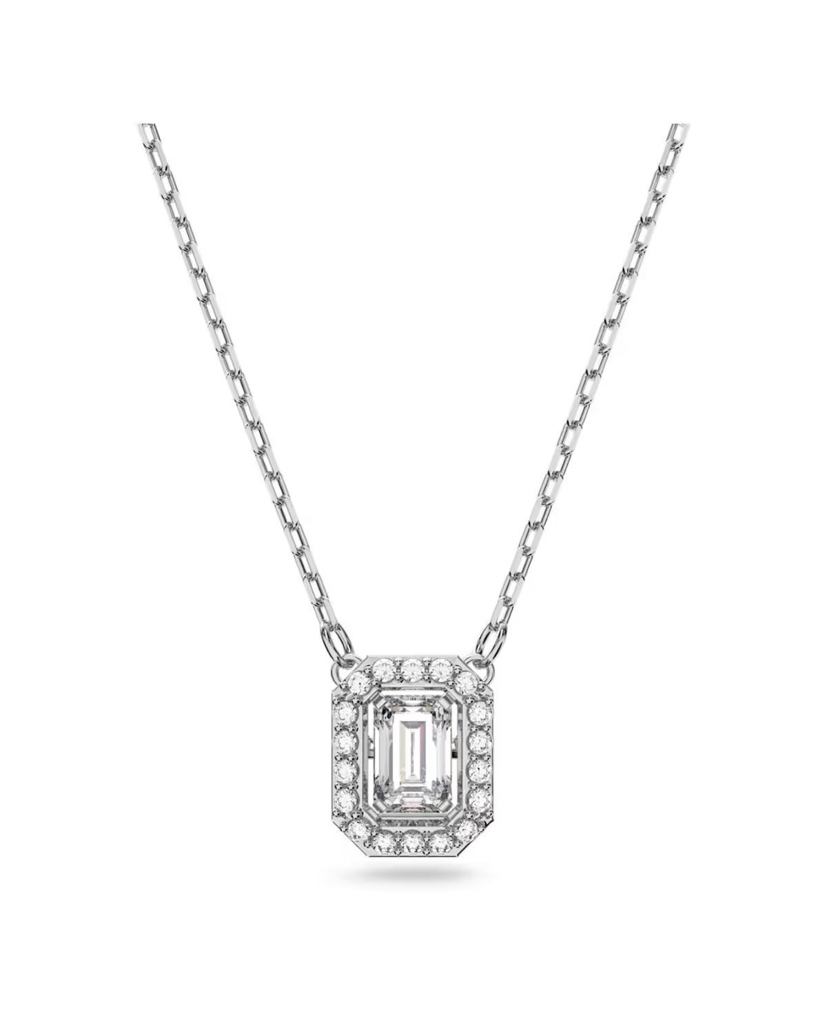 Una pendant, Octagon cut, White, Rhodium plated