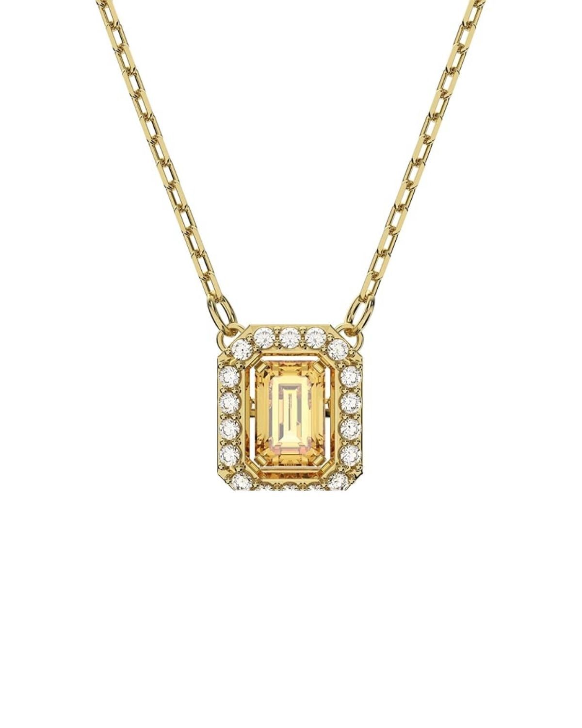 Millenia necklace Square Swarovski zirconia, Yellow, Gold-tone plated