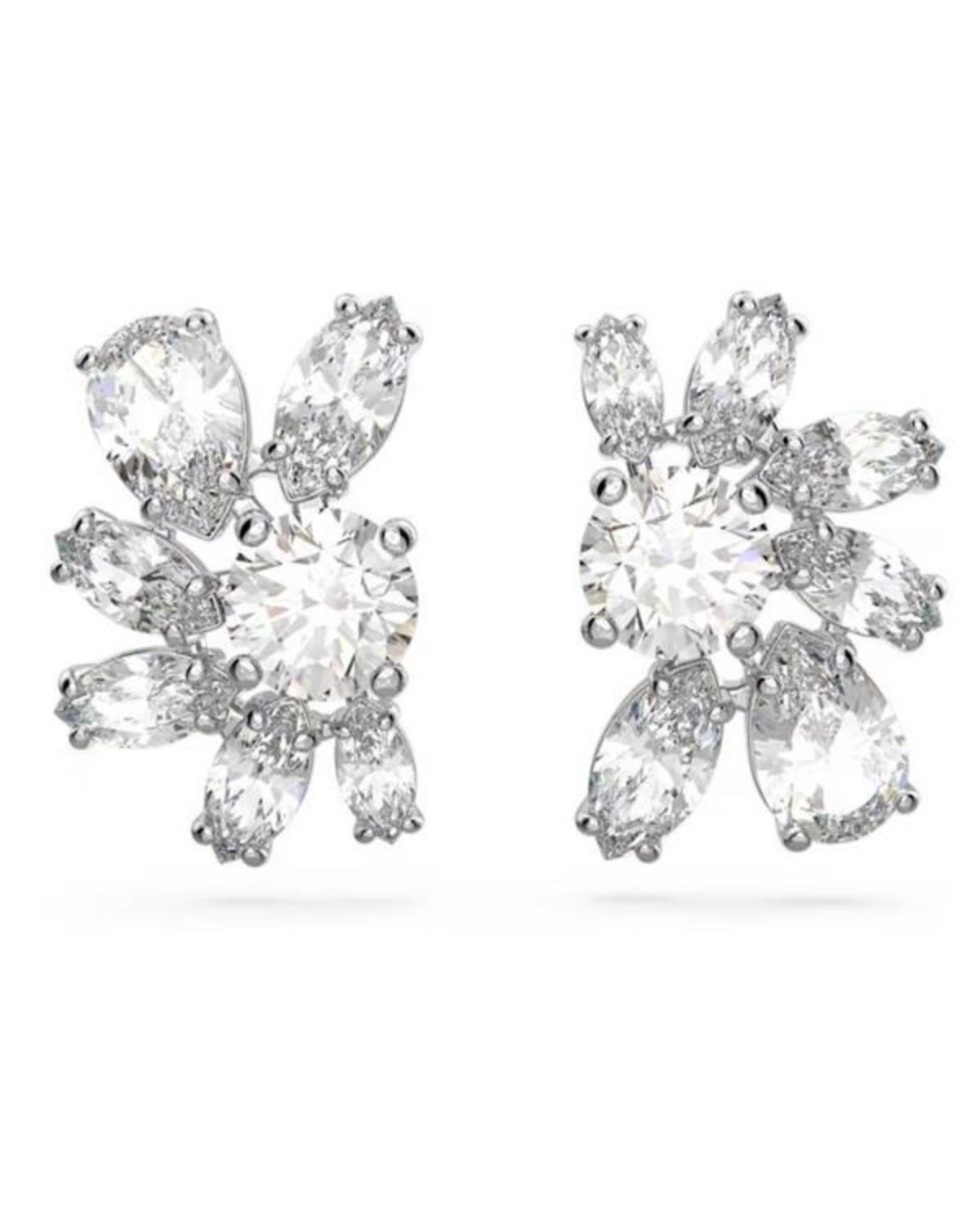 Gema Half Flower White Crystal Stud Earrings