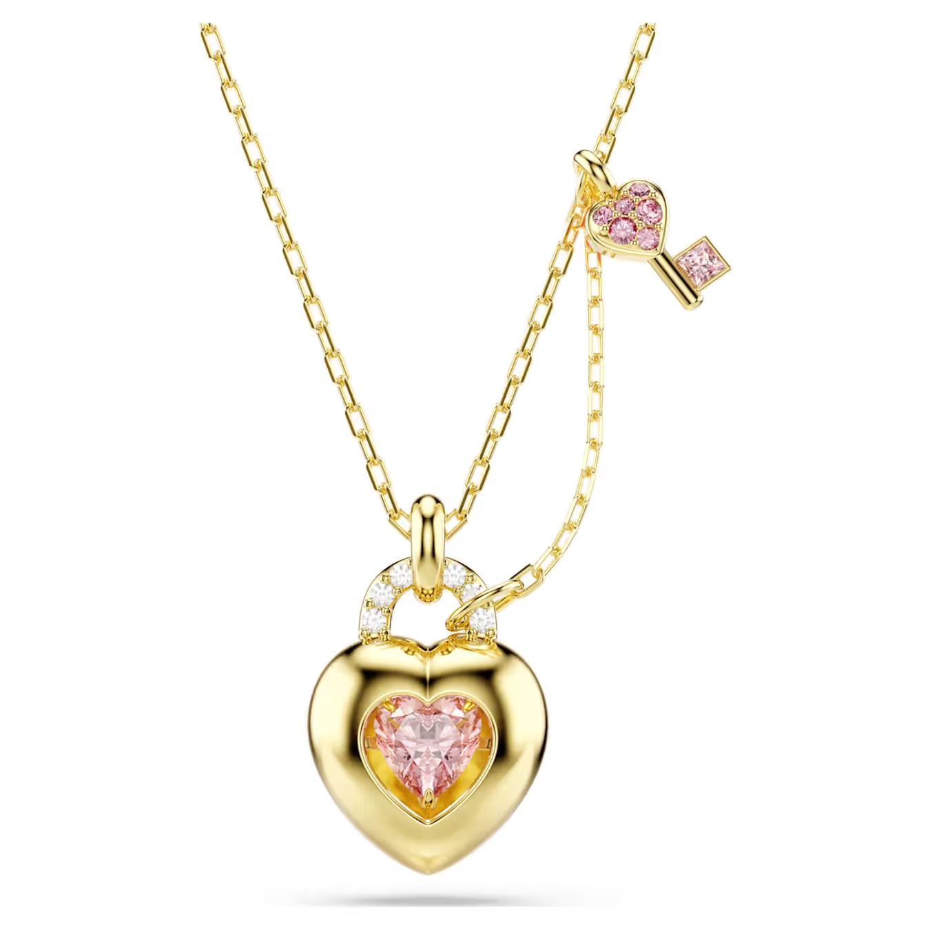 Idyllia pendant Mixed cuts, Heart, key, Pink, Gold-tone plated 5737288