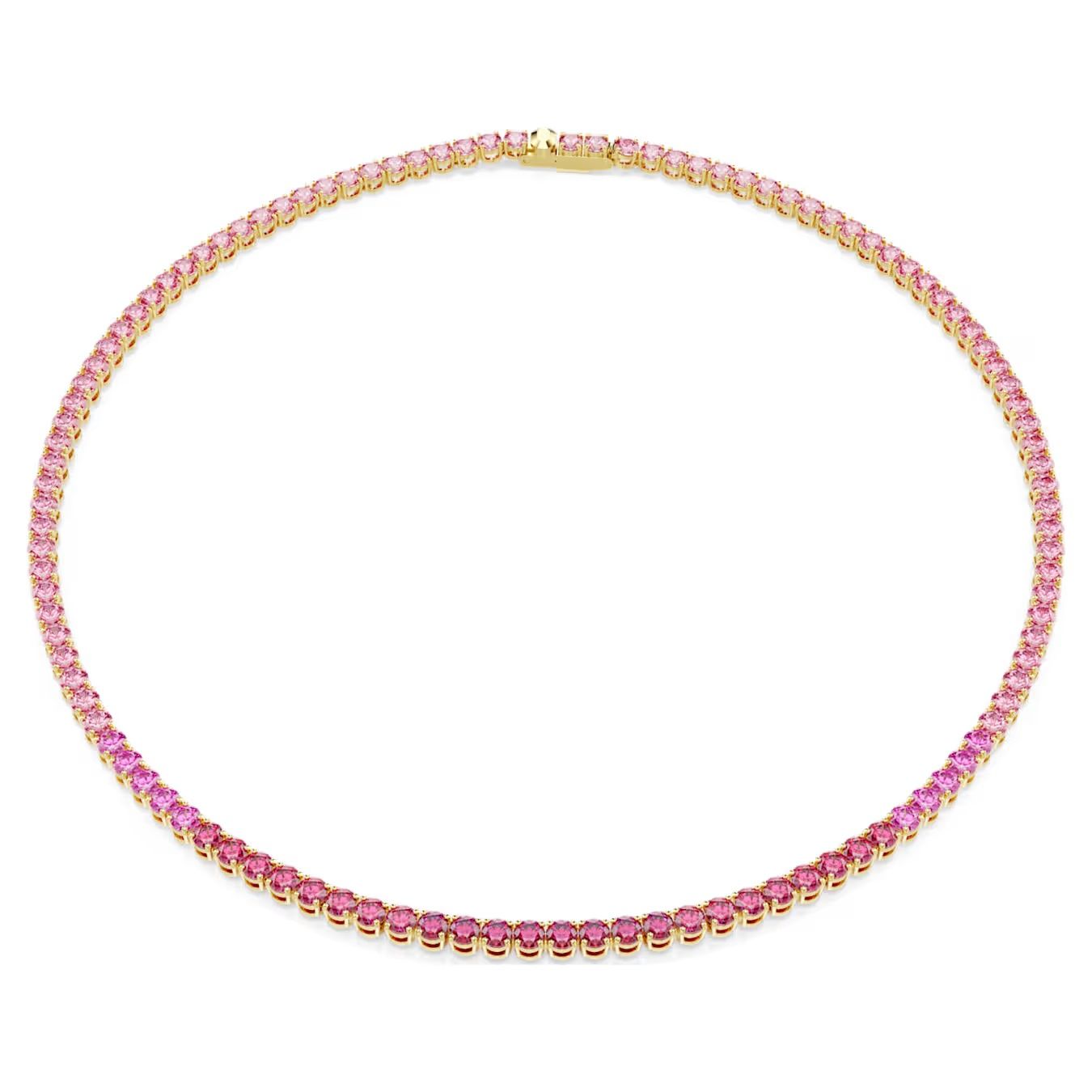 Matrix Tennis necklace Round cut, Pink, Gold-tone plated 5751762