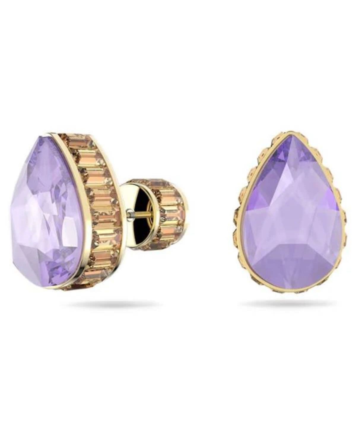 Orbita Purple Pear Shaped Crystal Gold Tone Studs
