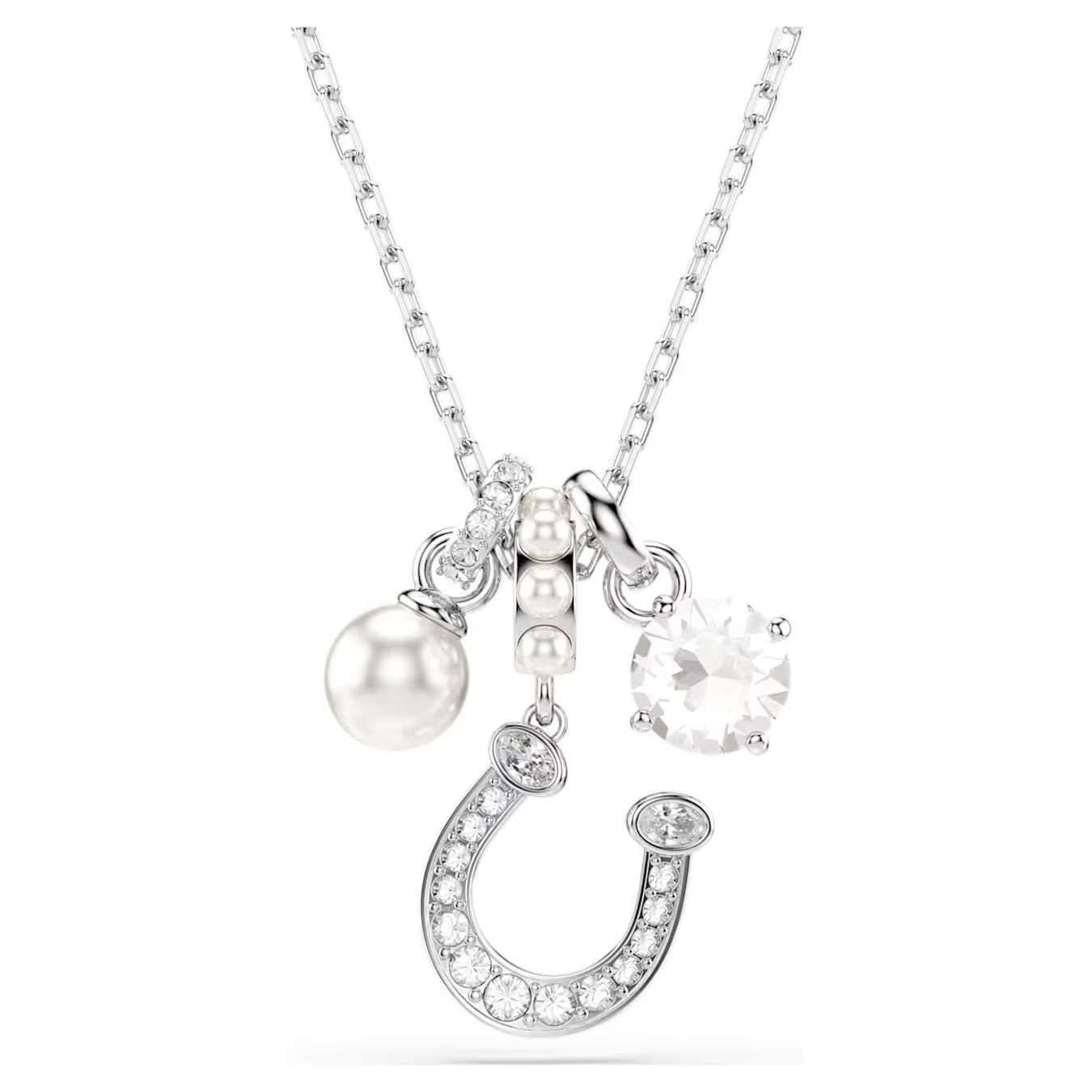 Symbolica pendant Crystal pearl, Round cut, Pavé, Horseshoe, White, Rhodium plated 5736247