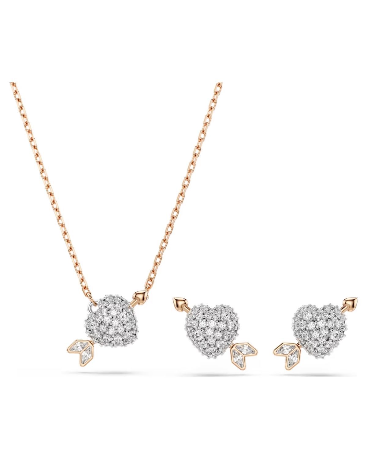 Idyllia set Mixed cuts, Heart with arrow, White, Rose gold-tone plated 5745580