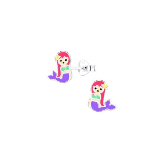 Sterling silver kids colourful mermaid stud earrings