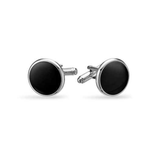 Fashion round black and silver colour cufflinks in matte finish