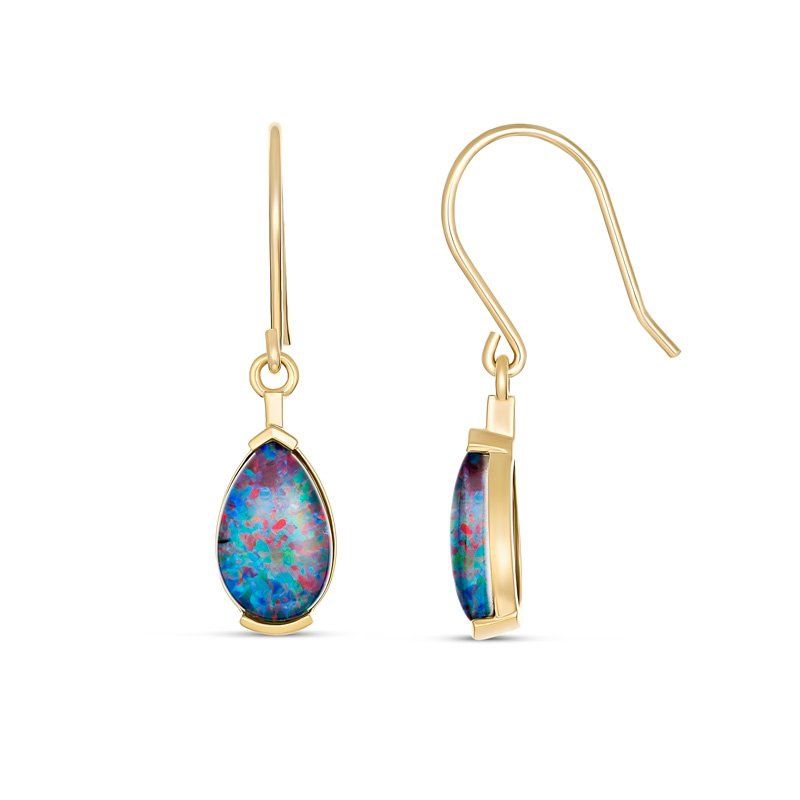 Adelaide 10x6mm Pear Triplet Opal Hook Earring 9ct Yellow Gold