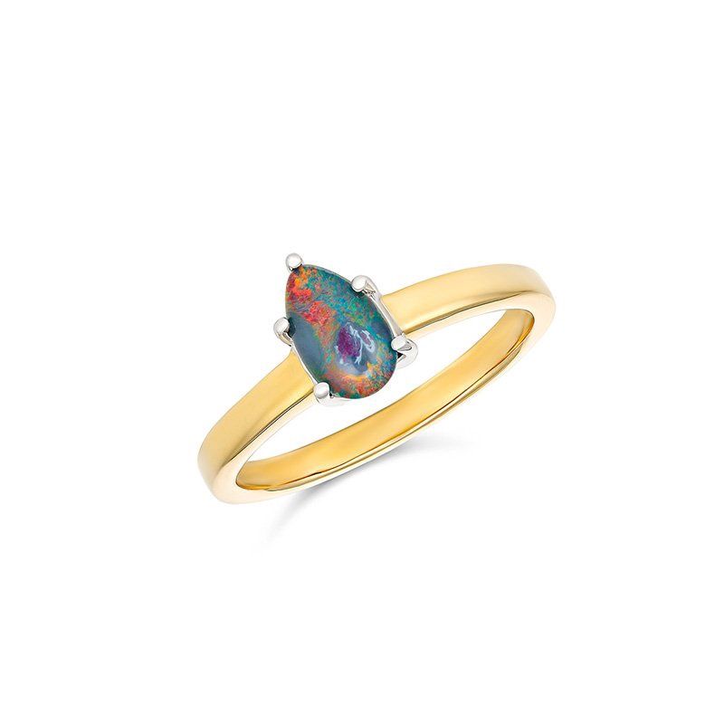 Gabriella 8x5mm Pear Triplet Opal Ring - Yellow Gold