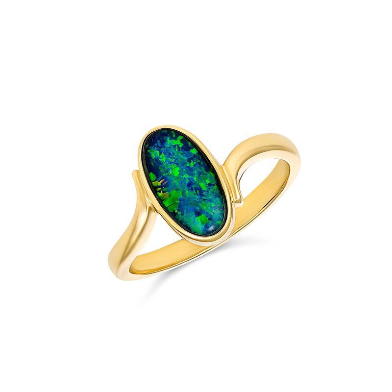 Irene 12x6mm Oval Triplet Opal Ring - 9ct Yellow Gold