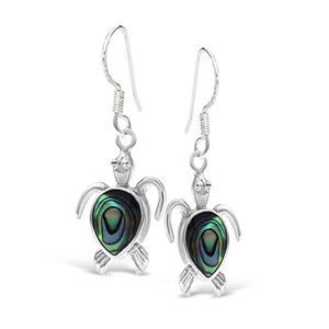 925 SS Paua Shell Turtle Earring 2.8cm Drop