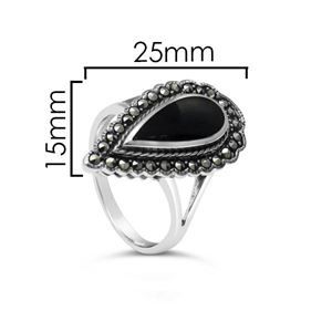 925 SS Marcasite Onyx Ring 25x15mm