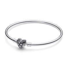 Sterling silver bangle with heart clasp 593400C01-21
