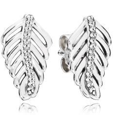 Shimmering Feathers Silver Earring Studs 290582CZ
